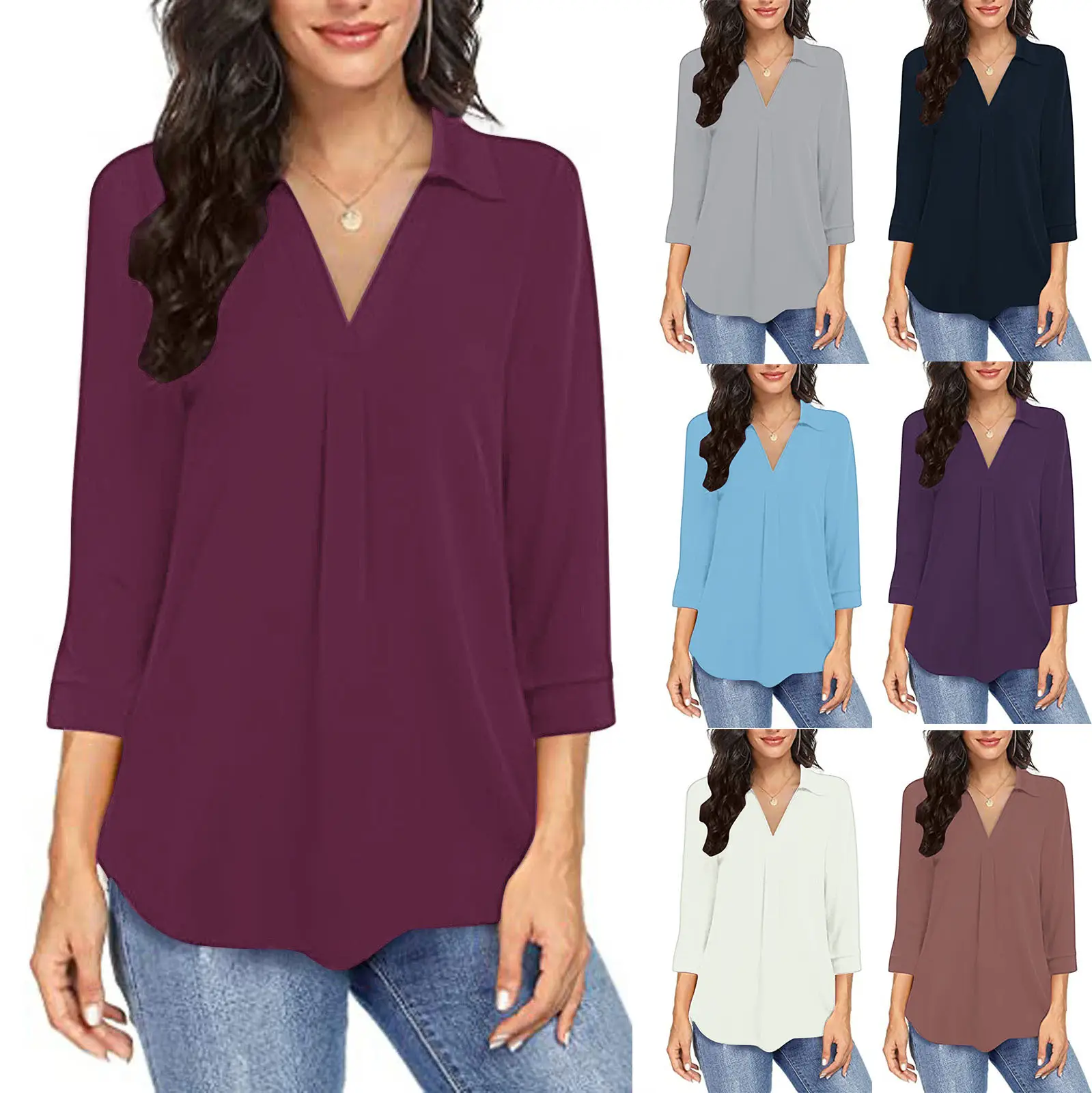 Women's Purple V-Neck Pullover Spring Summer Top - Image 5