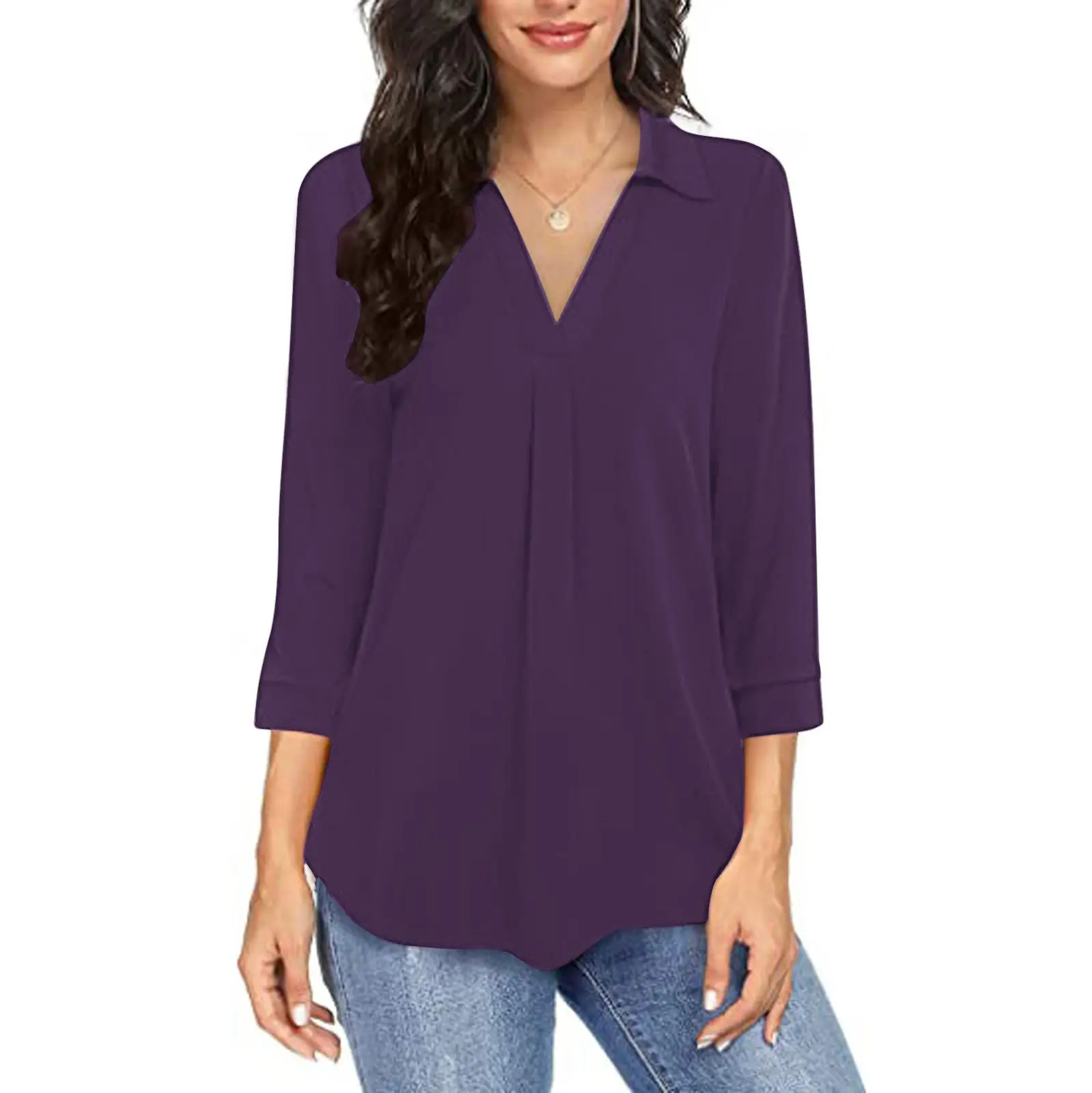 Women's Purple V-Neck Pullover Spring Summer Top - Image 8
