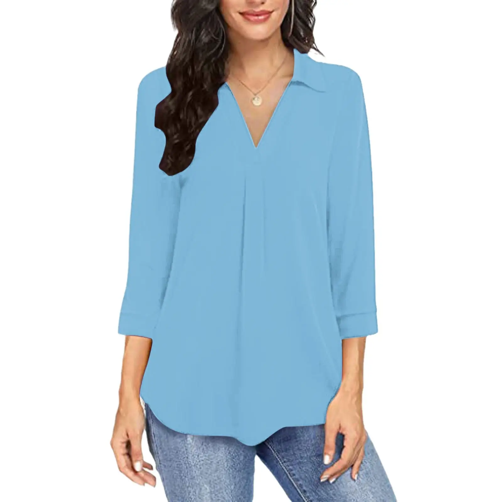 Women's Purple V-Neck Pullover Spring Summer Top - Image 9