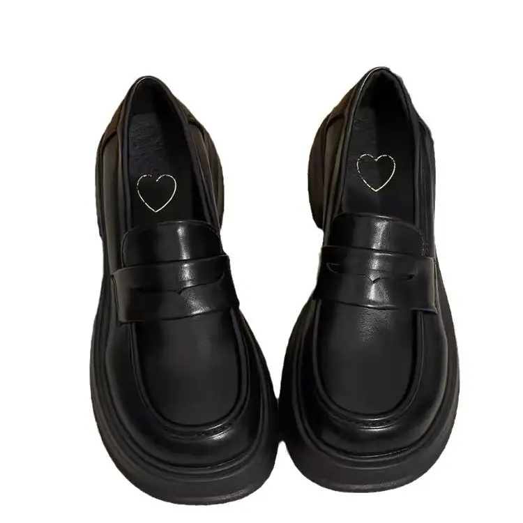 Black Coarse Heeled Leather Shoes Women's British 2025 - Image 7