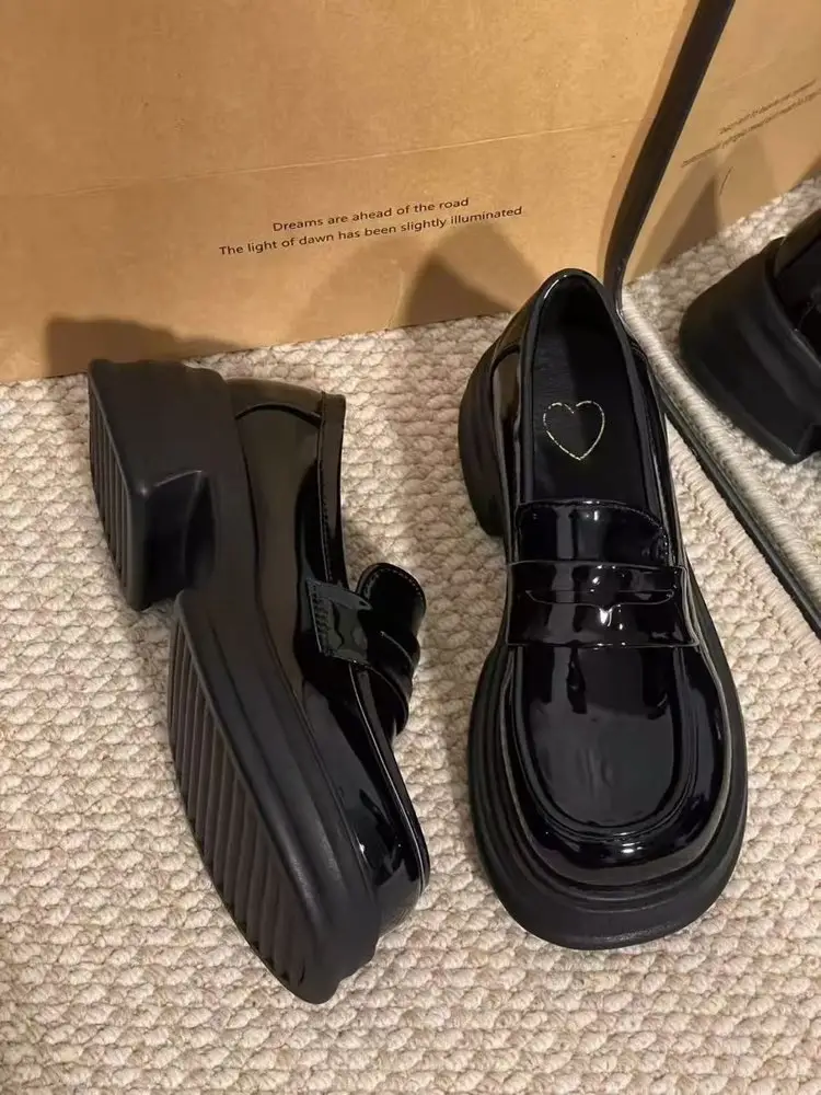 Black Coarse Heeled Leather Shoes Women's British 2025 — feature 12
