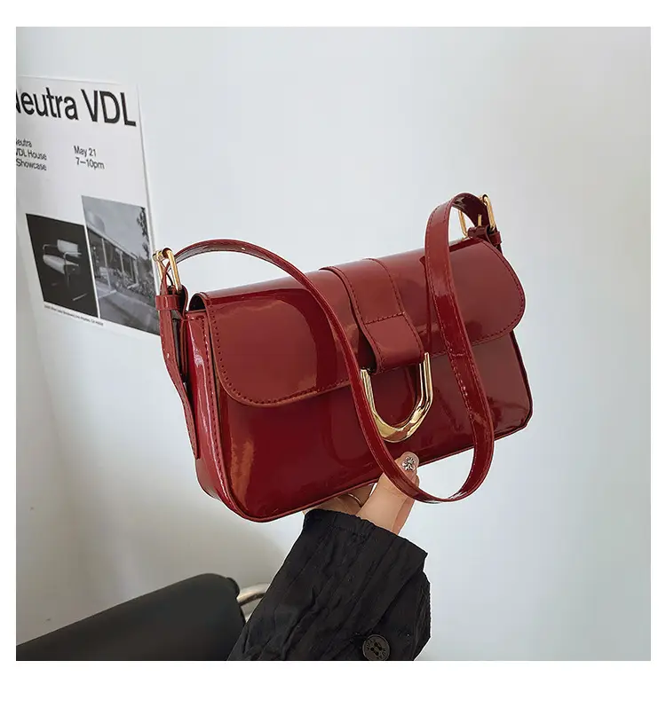 Vintage Wine Red Horseshoe Buckle Shoulder Bag for Women - Image 2