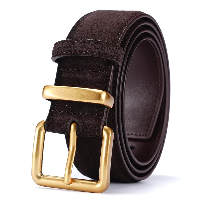 Women's Brown Suede Belt with Gold Buckle - Image 13