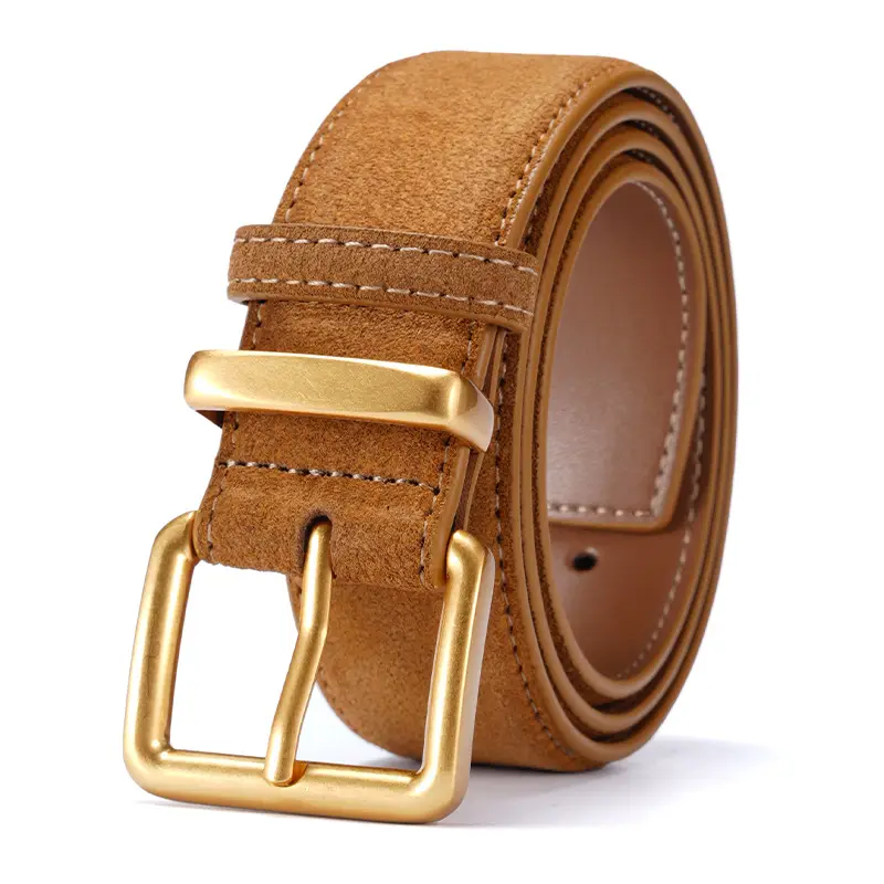 Women's Brown Suede Belt with Gold Buckle - Image 15