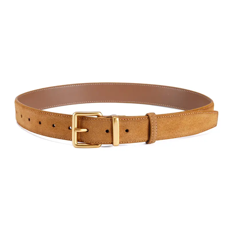 Women's Brown Suede Belt with Gold Buckle - Image 16