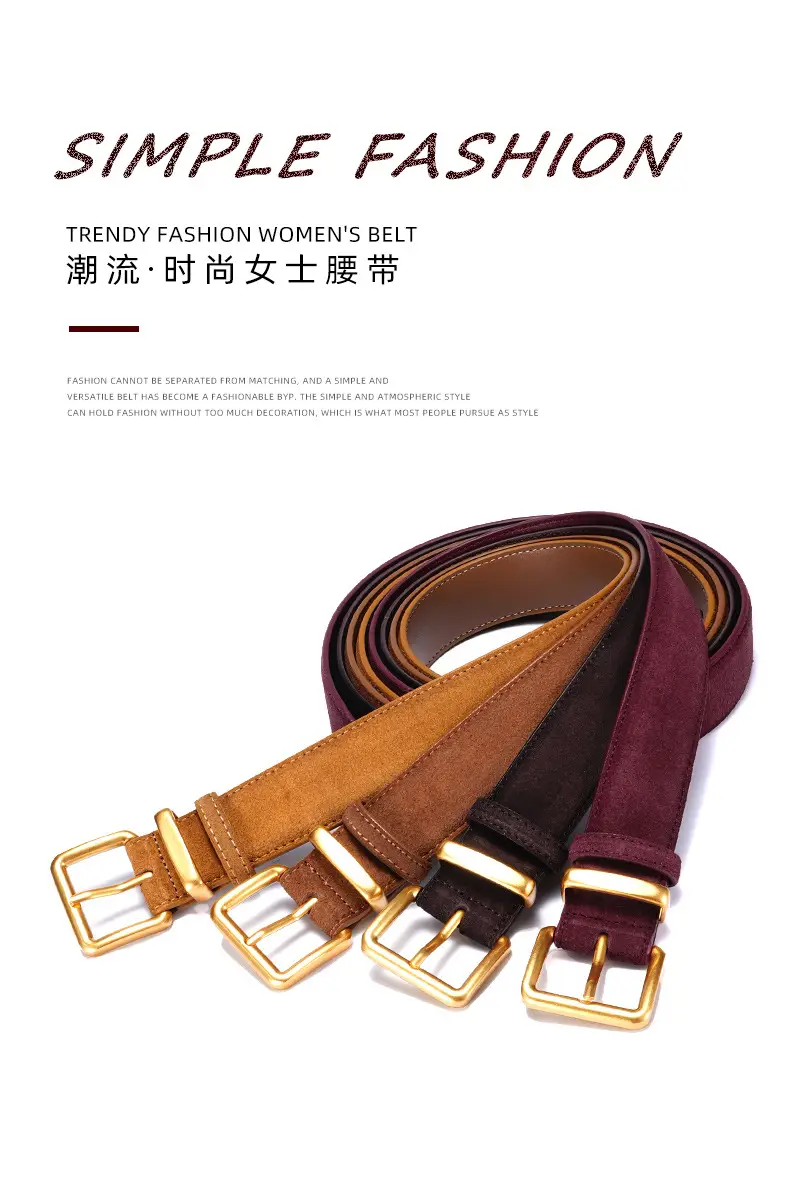 Women's Brown Suede Belt with Gold Buckle — feature 1