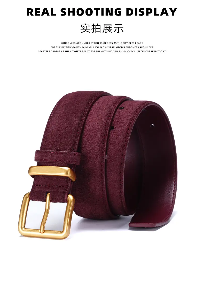 Women's Brown Suede Belt with Gold Buckle — feature 10