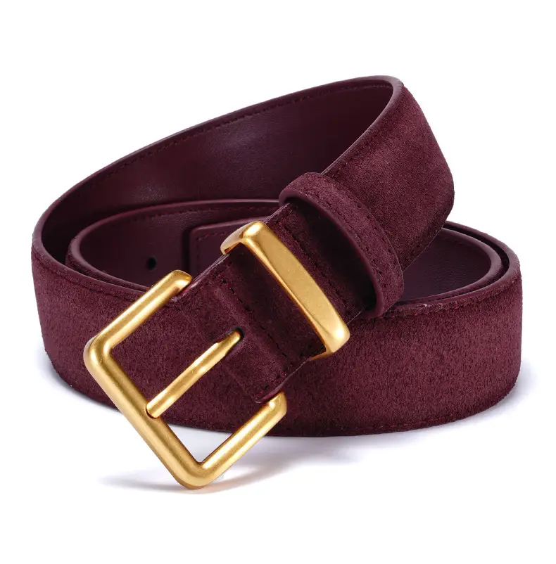 Women's Brown Suede Belt with Gold Buckle — feature 12