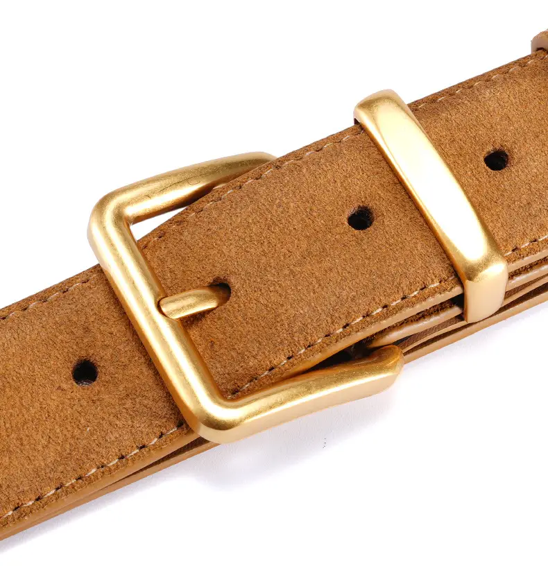 Women's Brown Suede Belt with Gold Buckle — feature 13