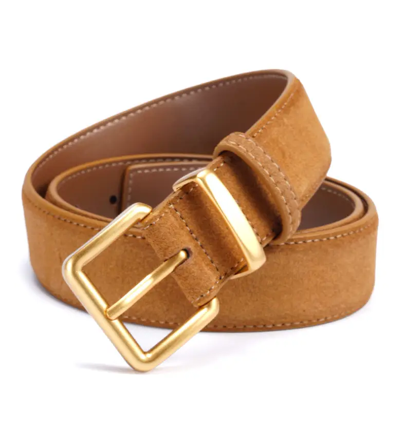 Women's Brown Suede Belt with Gold Buckle — feature 14