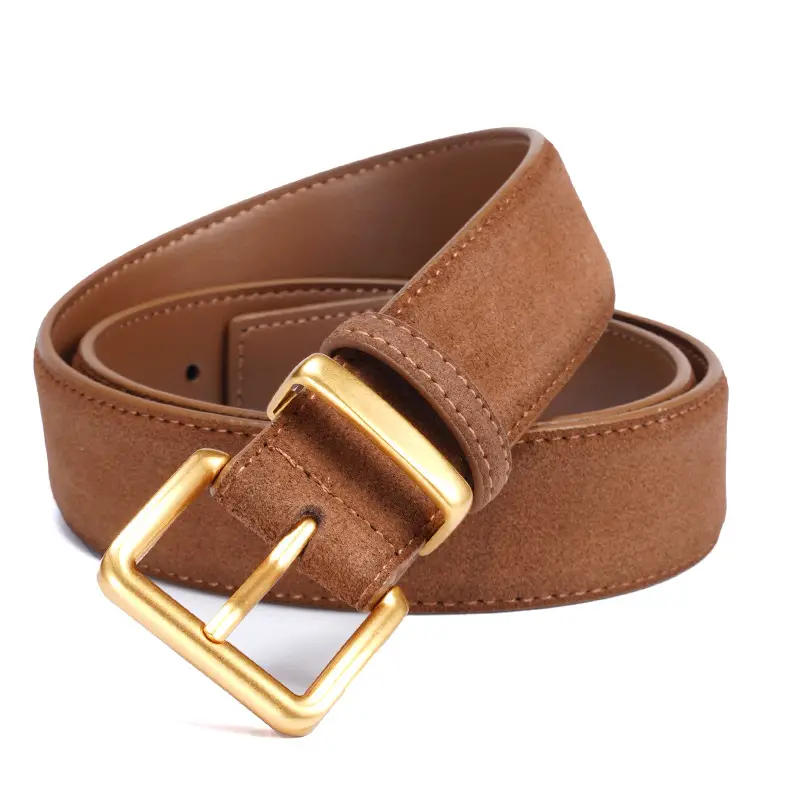 Women's Brown Suede Belt with Gold Buckle — feature 16
