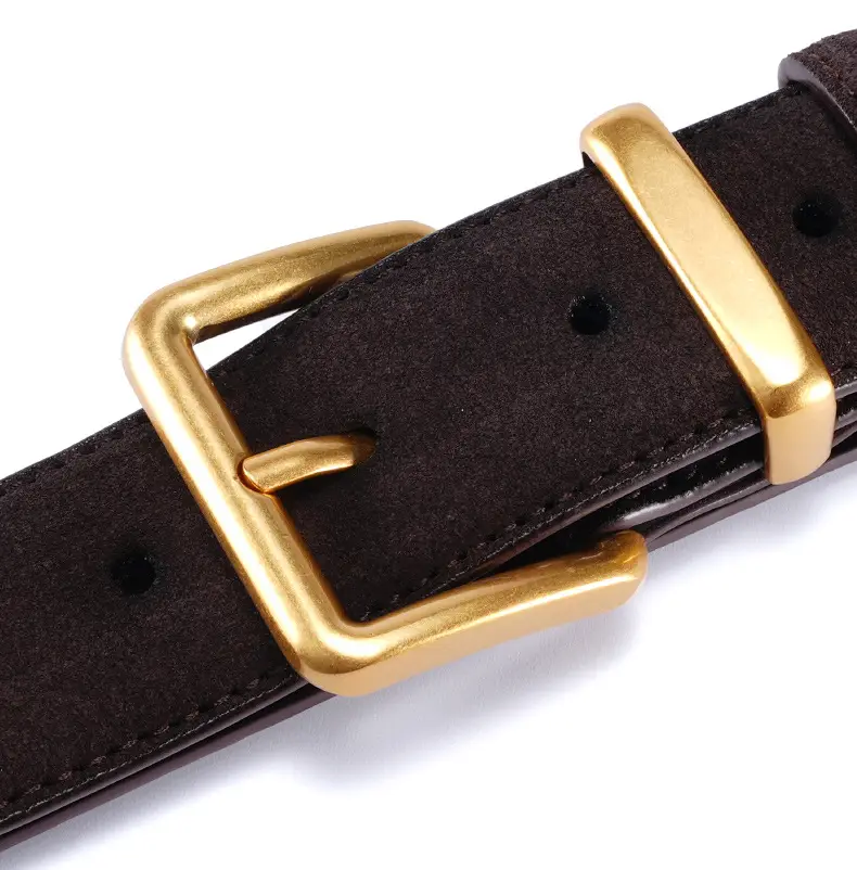 Women's Brown Suede Belt with Gold Buckle — feature 17