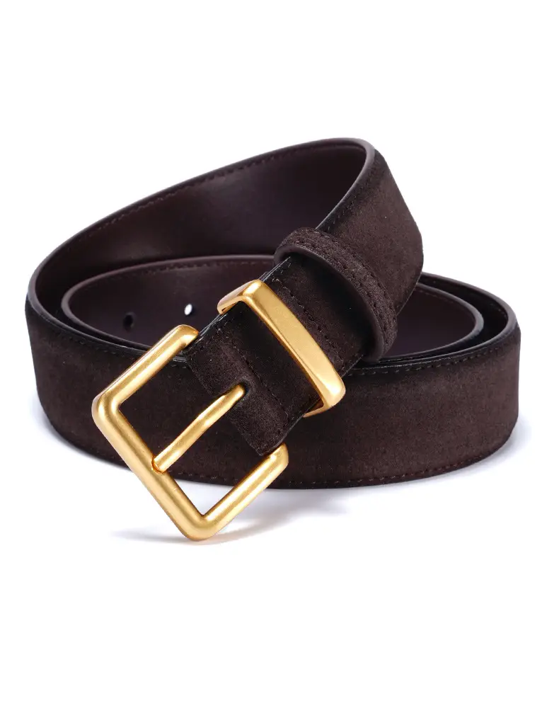 Women's Brown Suede Belt with Gold Buckle — feature 18