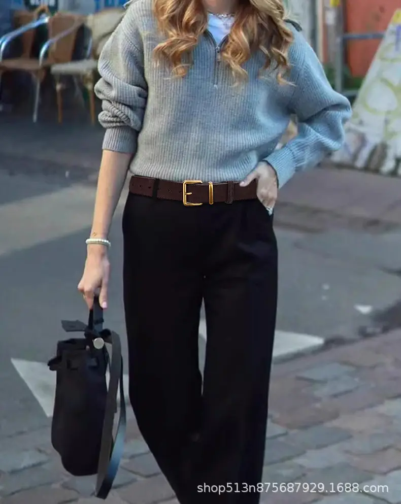 Women's Brown Suede Belt with Gold Buckle — feature 19