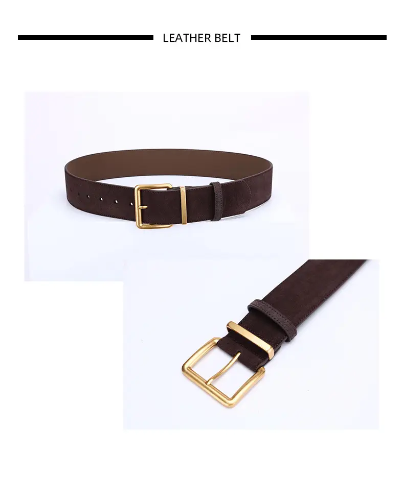 Women's Brown Suede Belt with Gold Buckle — feature 21