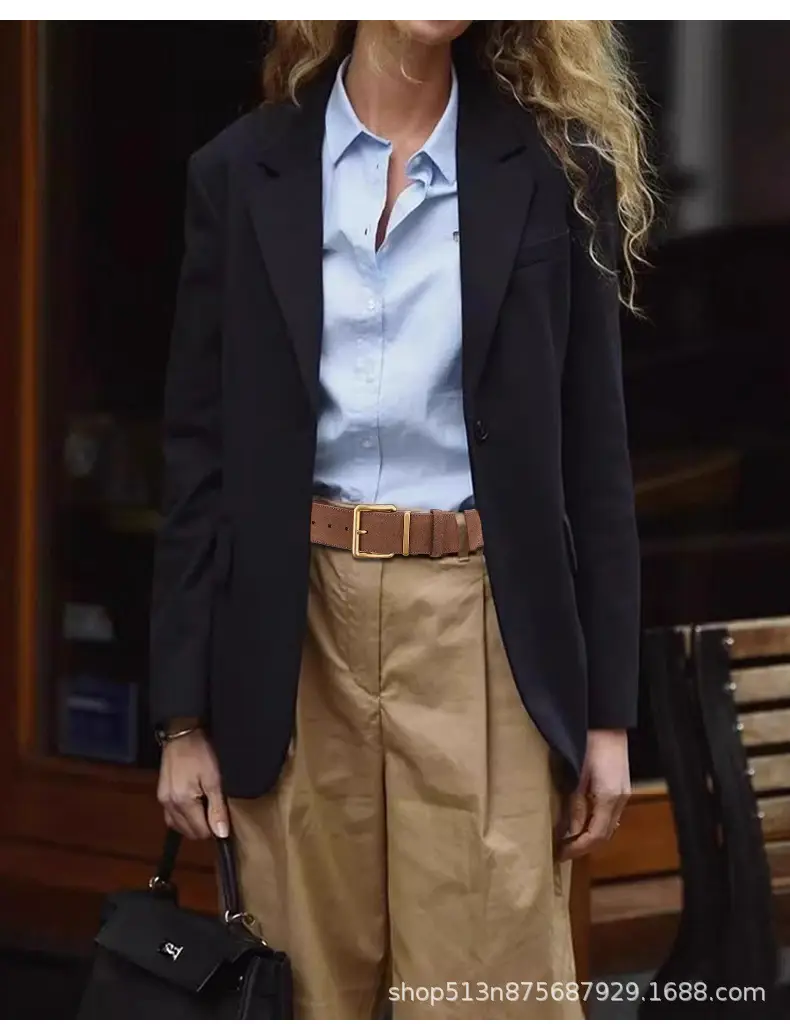 Women's Brown Suede Belt with Gold Buckle — feature 22