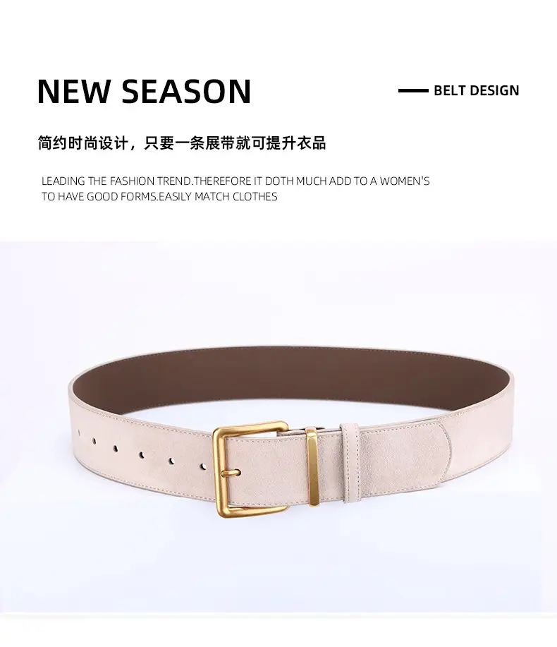 Women's Brown Suede Belt with Gold Buckle — feature 24