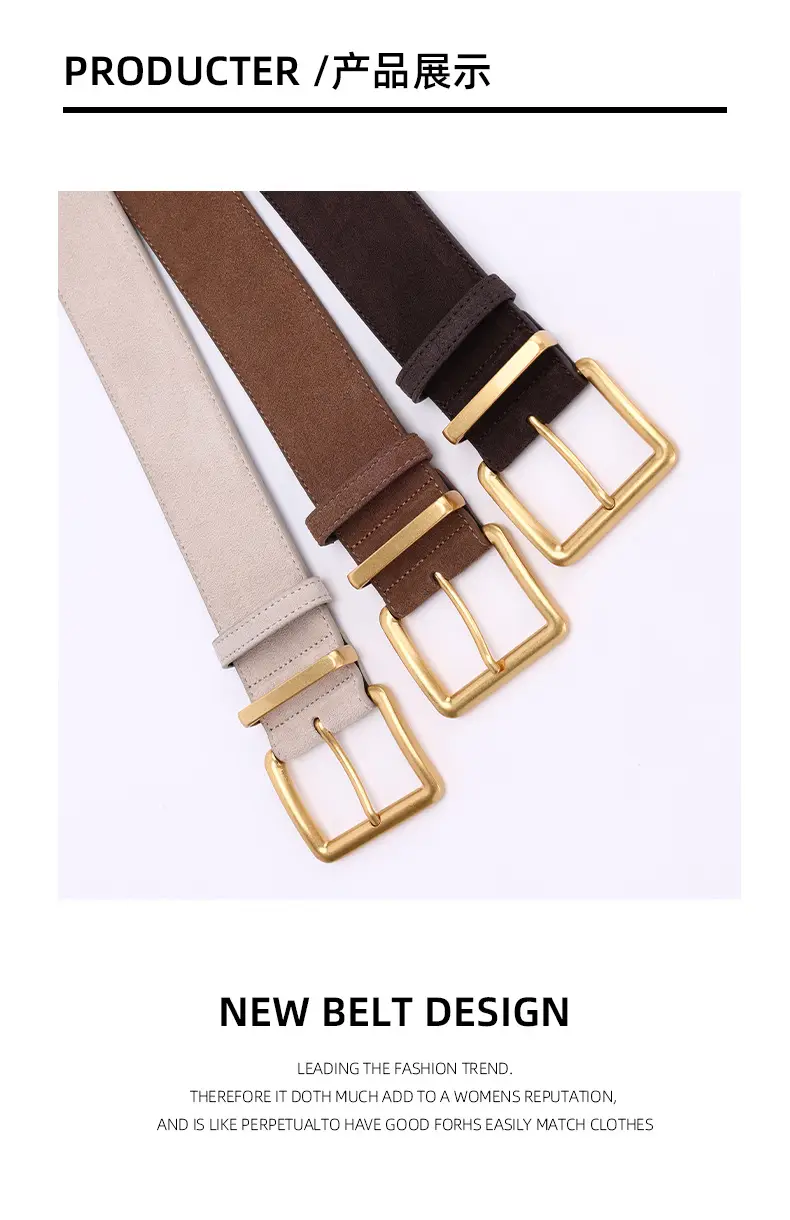Women's Brown Suede Belt with Gold Buckle — feature 28