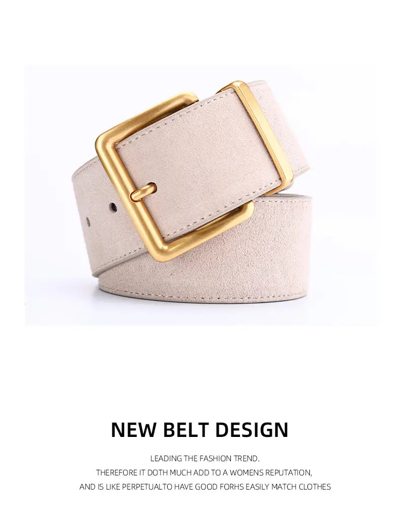 Women's Brown Suede Belt with Gold Buckle — feature 29