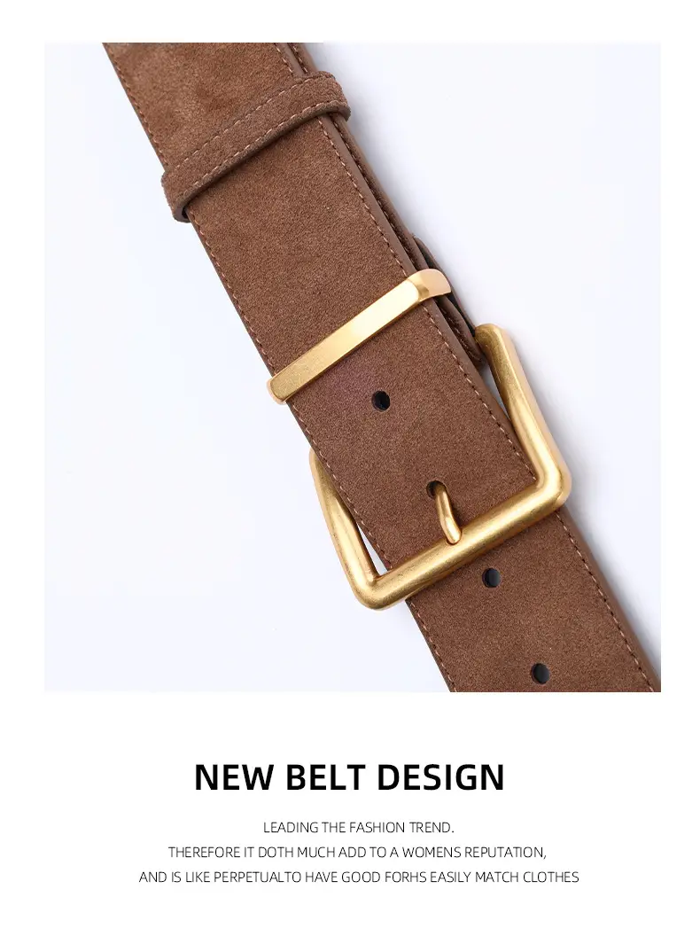 Women's Brown Suede Belt with Gold Buckle — feature 30