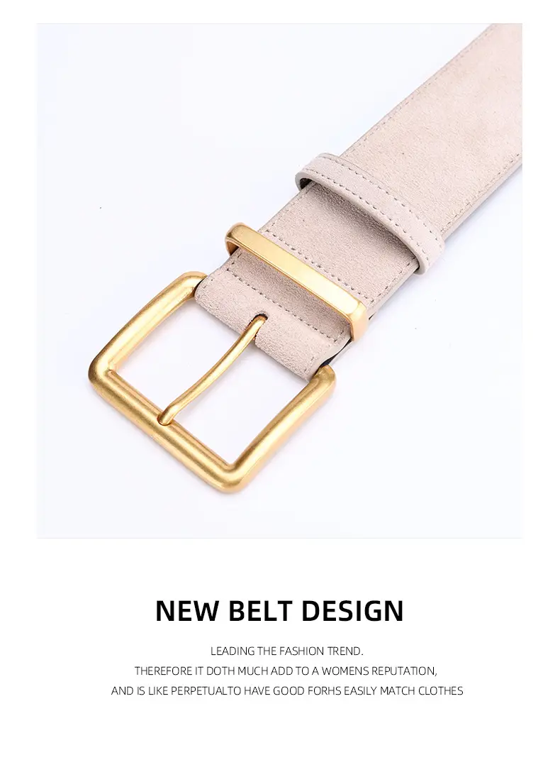 Women's Brown Suede Belt with Gold Buckle — feature 31