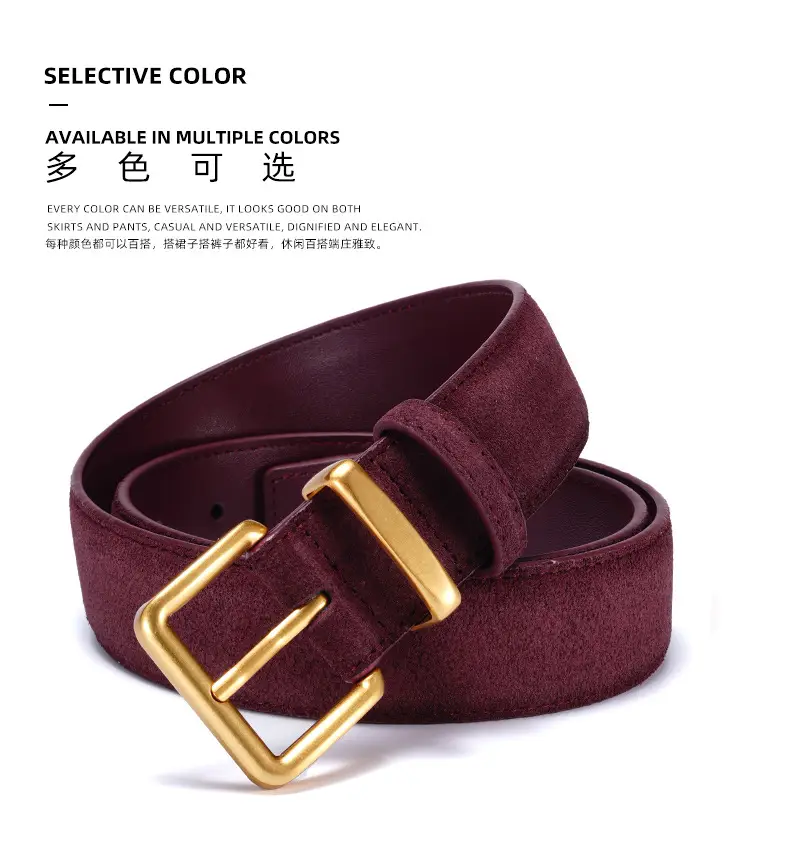 Women's Brown Suede Belt with Gold Buckle — feature 6
