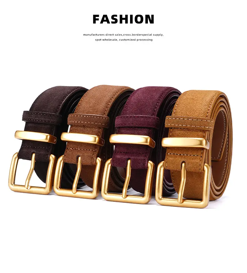 Women's Brown Suede Belt with Gold Buckle — feature 9