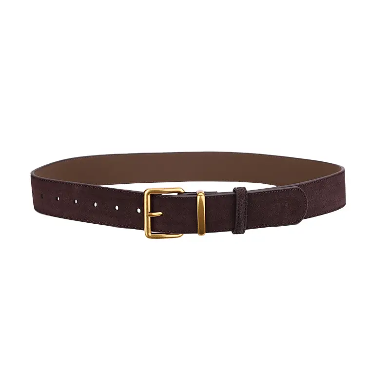 Women's Brown Suede Belt with Gold Buckle - Image 6