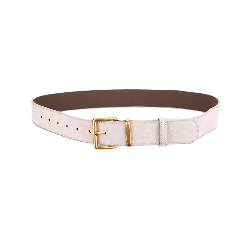 Women's Brown Suede Belt with Gold Buckle - Image 7