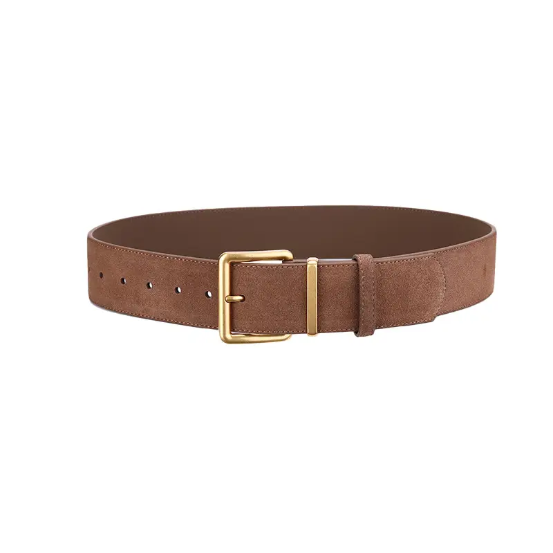Women's Brown Suede Belt with Gold Buckle - Image 8