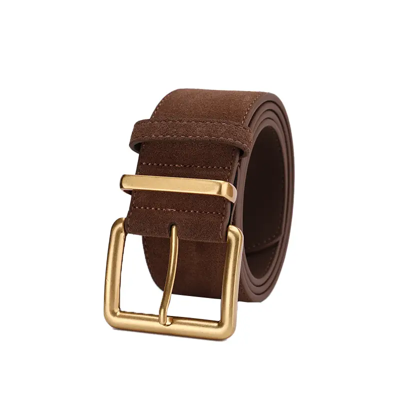 Women's Brown Suede Belt with Gold Buckle - Image 9