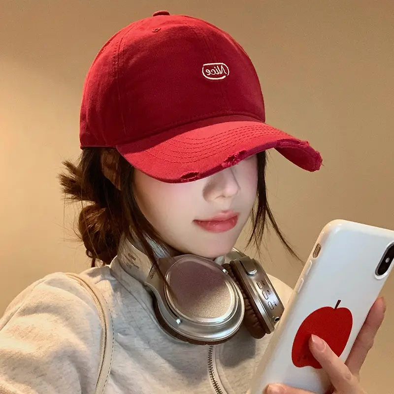 Women Korean Style Red Baseball Cap with Hole Peaked Cap - Image 10