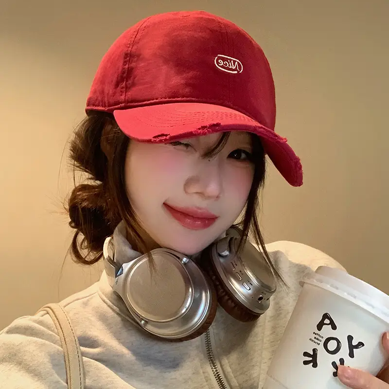 Women Korean Style Red Baseball Cap with Hole Peaked Cap - Image 11
