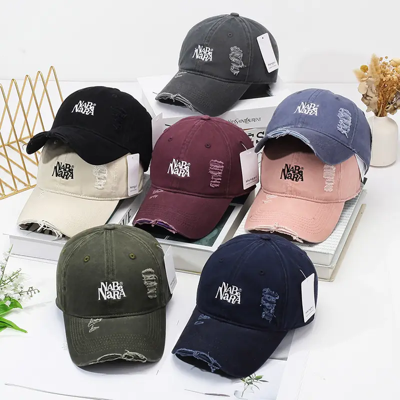 NABA NARA Washed Denim Cap Men Women Rip Cap