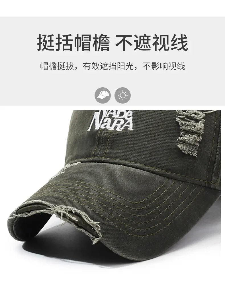 NABA NARA Washed Denim Cap Men Women Rip Cap — feature 2
