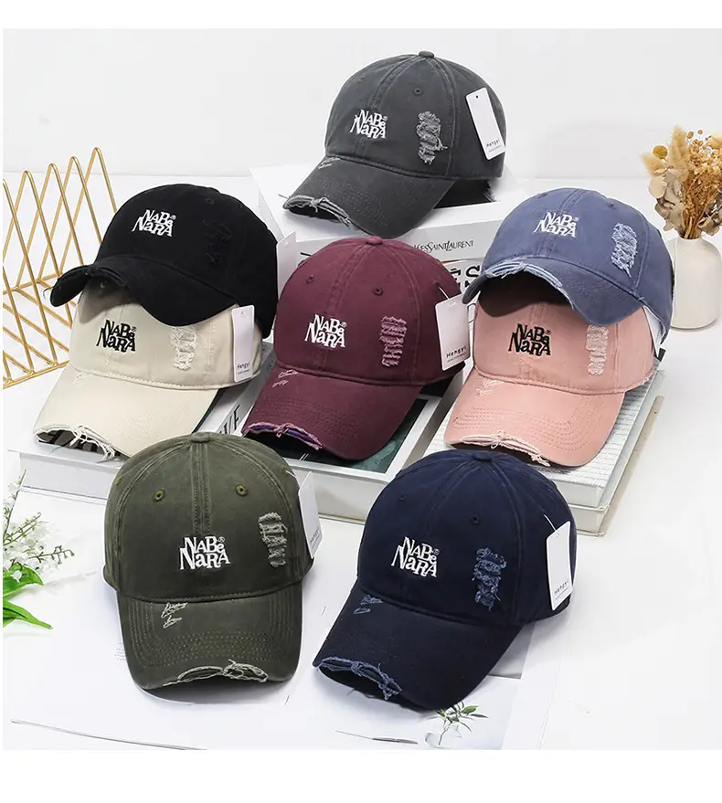 NABA NARA Washed Denim Cap Men Women Rip Cap — feature 8