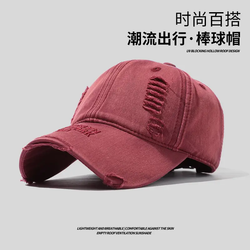 Vintage Ripped Baseball Cap for Men Black Hip-hop Style