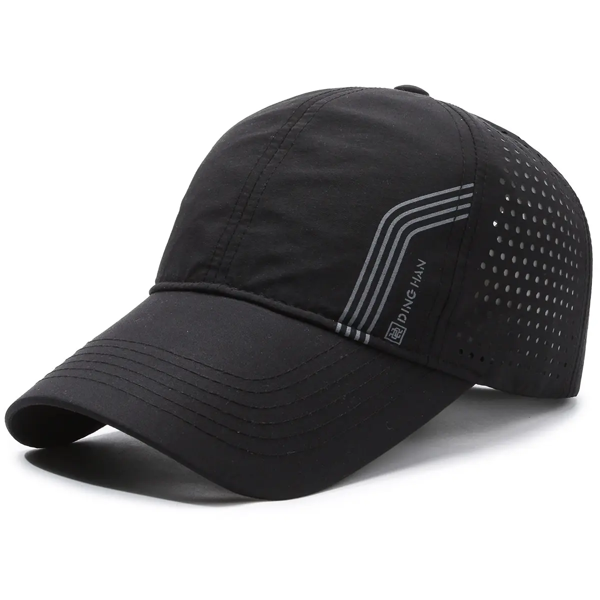 Men Black Wide Brim Baseball Cap with Mesh Back - Image 2