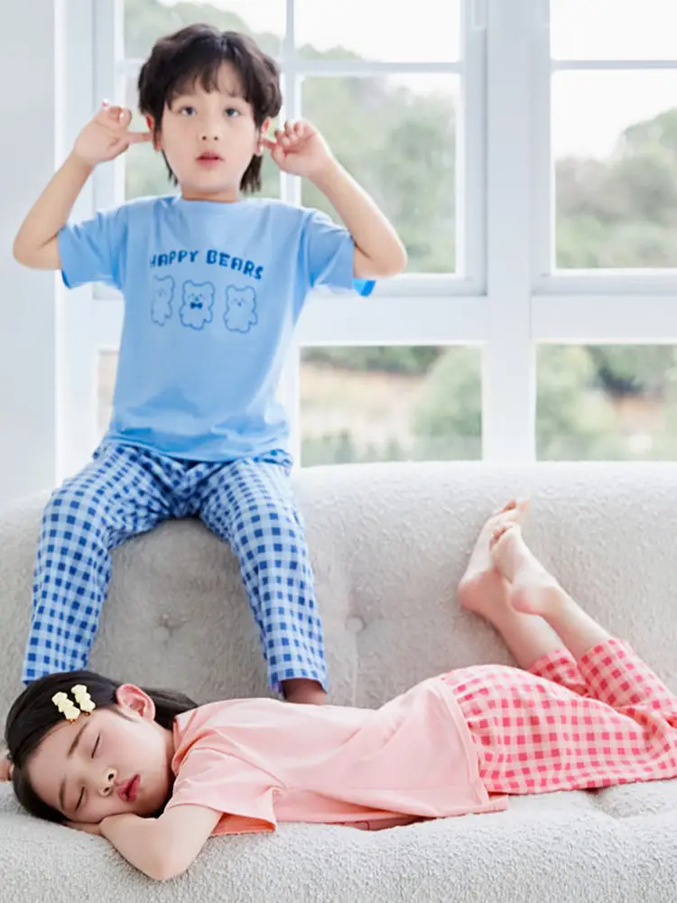 Children's Pajamas Cotton Summer Short-sleeved Trousers Baby Air Conditioning Home Clothes Little Boy Girl Cute Parent-child suit