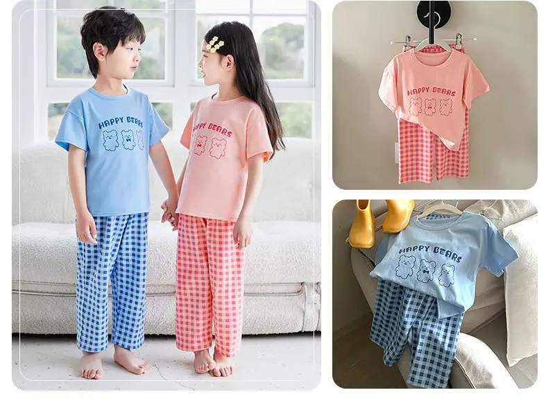 Children's Pajamas Cotton Summer Short-sleeved Trousers Baby Air Conditioning Home Clothes Little Boy Girl Cute Parent-child suit — feature 10