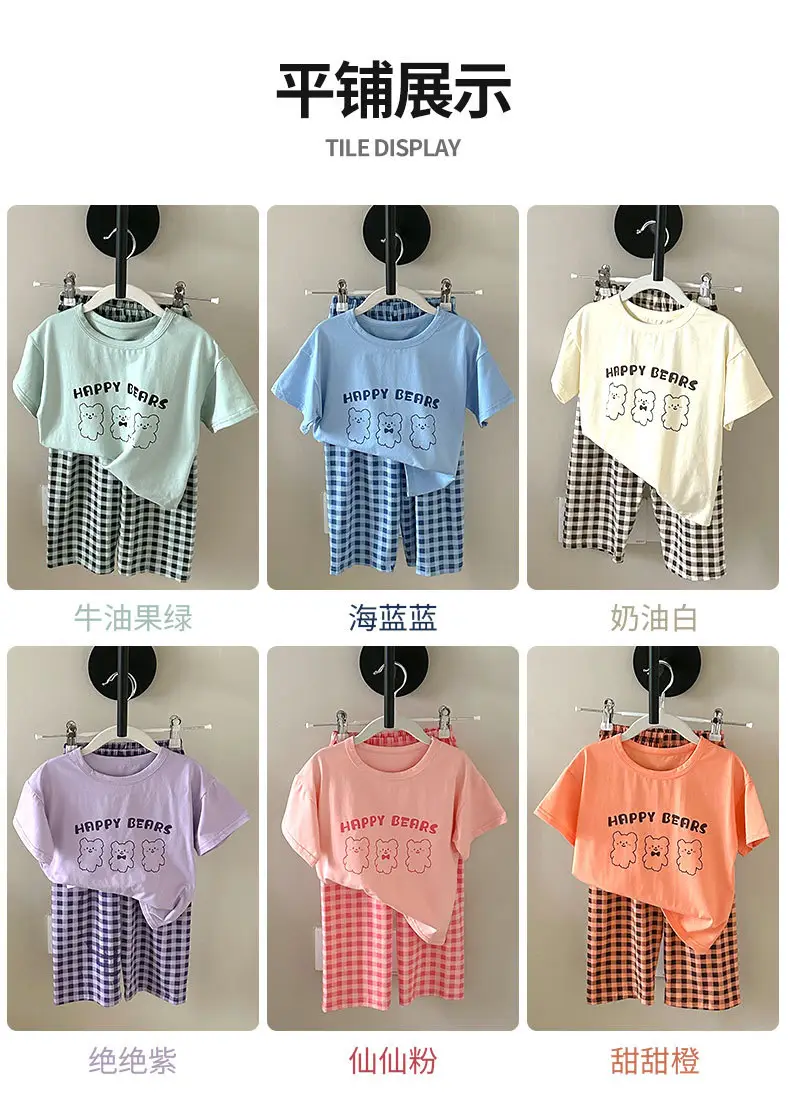 Children's Pajamas Cotton Summer Short-sleeved Trousers Baby Air Conditioning Home Clothes Little Boy Girl Cute Parent-child suit — feature 13