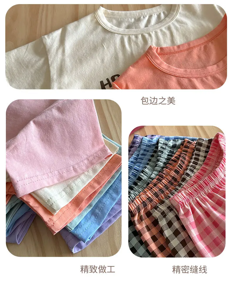 Children's Pajamas Cotton Summer Short-sleeved Trousers Baby Air Conditioning Home Clothes Little Boy Girl Cute Parent-child suit — feature 14