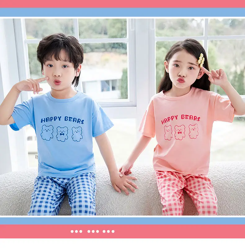 Children's Pajamas Cotton Summer Short-sleeved Trousers Baby Air Conditioning Home Clothes Little Boy Girl Cute Parent-child suit — feature 18