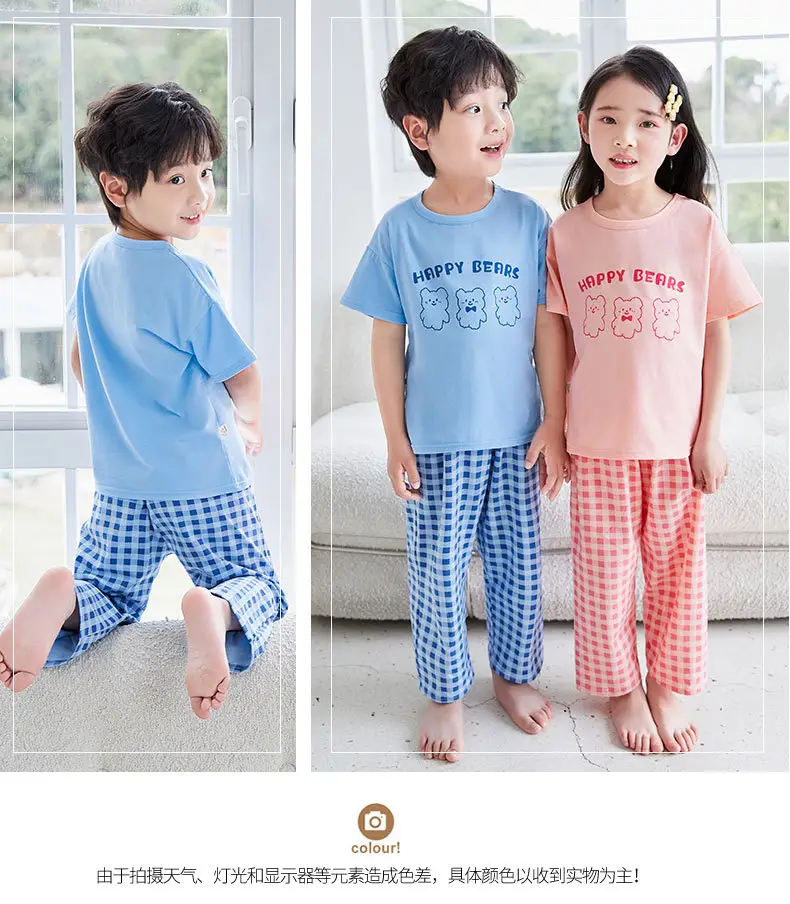 Children's Pajamas Cotton Summer Short-sleeved Trousers Baby Air Conditioning Home Clothes Little Boy Girl Cute Parent-child suit — feature 19
