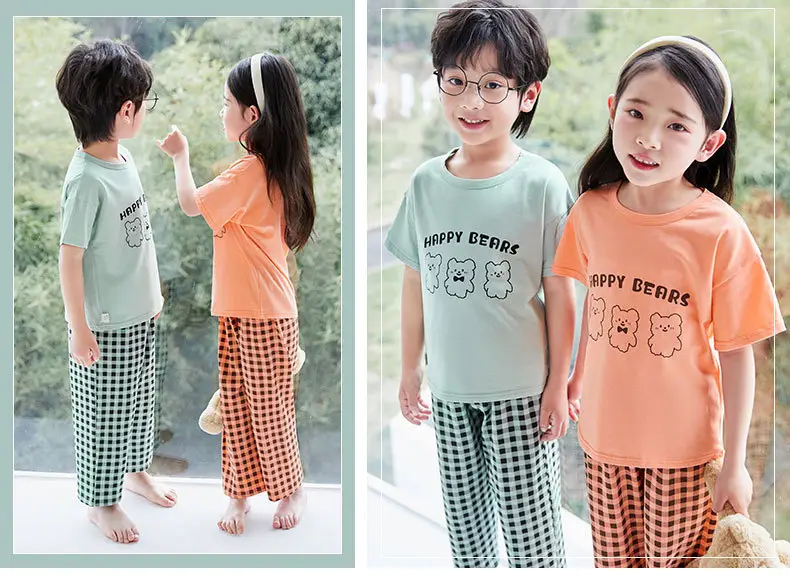 Children's Pajamas Cotton Summer Short-sleeved Trousers Baby Air Conditioning Home Clothes Little Boy Girl Cute Parent-child suit — feature 21