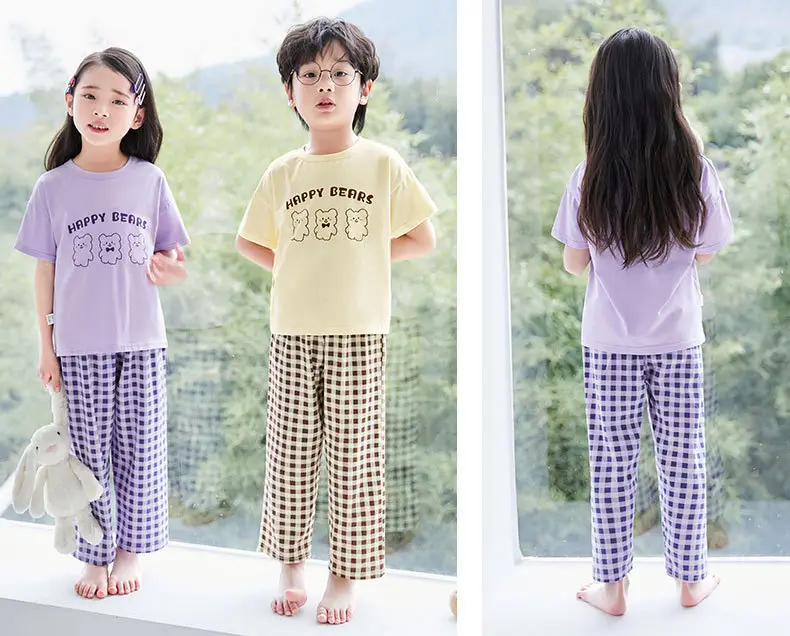 Children's Pajamas Cotton Summer Short-sleeved Trousers Baby Air Conditioning Home Clothes Little Boy Girl Cute Parent-child suit — feature 23