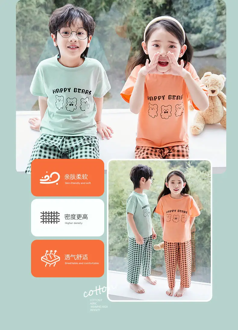 Children's Pajamas Cotton Summer Short-sleeved Trousers Baby Air Conditioning Home Clothes Little Boy Girl Cute Parent-child suit — feature 8