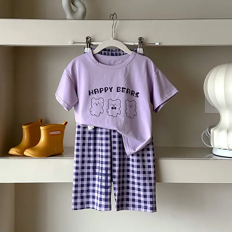 Children's Pajamas Cotton Summer Short-sleeved Trousers Baby Air Conditioning Home Clothes Little Boy Girl Cute Parent-child suit