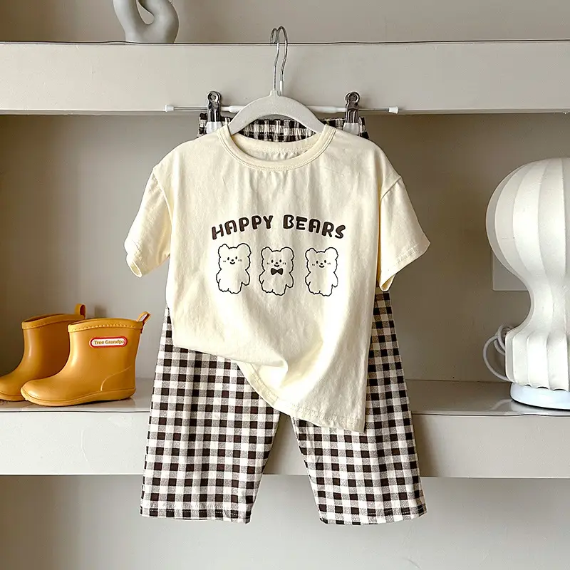 Children's Pajamas Cotton Summer Short-sleeved Trousers Baby Air Conditioning Home Clothes Little Boy Girl Cute Parent-child suit