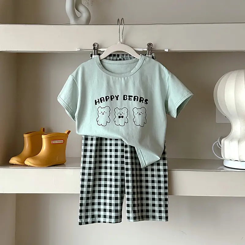 Children's Pajamas Cotton Summer Short-sleeved Trousers Baby Air Conditioning Home Clothes Little Boy Girl Cute Parent-child suit